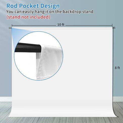 Hemmotop White Photo Backdrop Background 10x8ft | Polyester, Large, Drapes Well, Rod Pocket for Easy Hanging, for Family Photoshoot, Wedding, Birthday, Graduation, Baby Shower in Kuwait