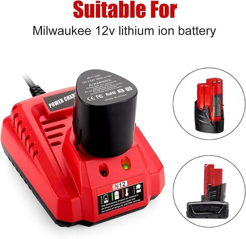 12V Rapid Charger Replacement for Mil-Waukee 12V Battery Charger 48-59-2401 | Compact, Wall-mounted, Wide compatibility, Durable, Space-saving in Kuwait