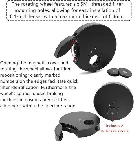 6 Position Filter Wheel for Telescope, Aluminum Alloy Filter Wheel, with Sunshade Covers, 6 Position SM1 Internal Threads, for Astronomical Observation, Optical Experiments in Kuwait