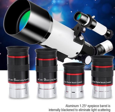 1.25 Inch 68° Ultra Wide Eyepiece Set for Telescope Black Material 4 Piece Set in Kuwait