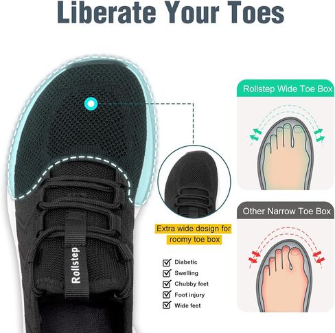 Wide Toe Box Shoes Women Extra Wide Width Sneakers Diabetic Air Cushion Road Running Shoes Ultra Light Wide Tennis Sneakers Gym Training Breathable Walking Shoes Black 37 in Kuwait