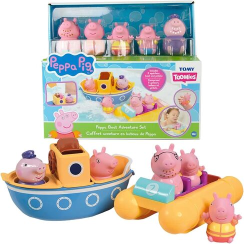 Peppa Pig Water Toys by TOMY Toomies- Peppa’s Boat Adventure Bath Toy Set - Includes 2 Boat Toys and 5 Peppa Pig Figures - 18 Months and Up in Kuwait