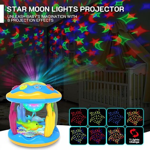 Baby Toys 6 to 12 Months - Musical Projector Rotating Light Up Toys, Tummy Time for Infant 12-18 Months, Learning Toy for Toddler 1 2 3 Years Old, Birthday Gifts for Boys Girls 0-3-6-9-12-18 Month in Kuwait