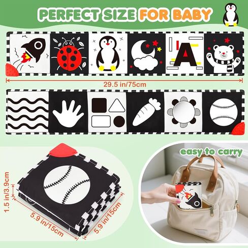 BBWOO High Contrast Baby Toys for Newborn, Tummy Time Mirror | Black and White Baby Toy for 0-6 Months, Soft Montessori Visual Stimulation Infant Book, Boy Girl Shower Gift in Kuwait