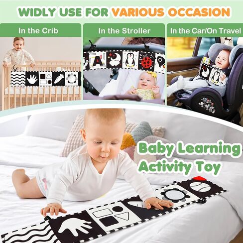 BBWOO High Contrast Baby Toys for Newborn, Tummy Time Mirror | Black and White Baby Toy for 0-6 Months, Soft Montessori Visual Stimulation Infant Book, Boy Girl Shower Gift in Kuwait