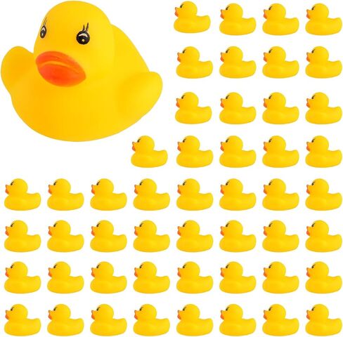 50 Pcs Mini Rubber Ducks,Float and Squeak Duckies | Mini floating duckies with squeak design for party favors,duck collections,prize boxes,decor displays and themed events in Kuwait