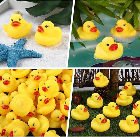 50 Pcs Mini Rubber Ducks,Float and Squeak Duckies | Mini floating duckies with squeak design for party favors,duck collections,prize boxes,decor displays and themed events in Kuwait