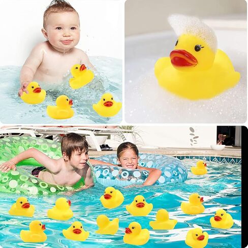 50 Pcs Mini Rubber Ducks,Float and Squeak Duckies | Mini floating duckies with squeak design for party favors,duck collections,prize boxes,decor displays and themed events in Kuwait