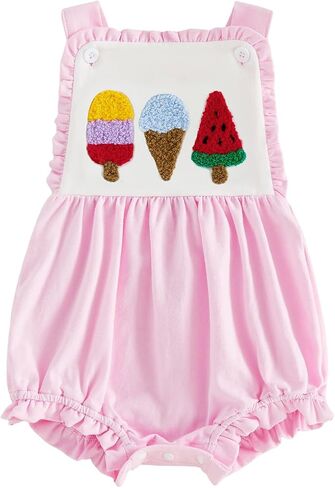 Newborn Baby Girl Bubble Romper Ice Cream Embroidery Sleeveless Stap Overalls Bodysuit Infant Beach Summer Outfit in Kuwait