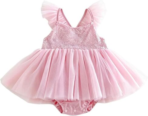 Newborn Baby Girl Sequins Tulle Tutu Romper Princess Dress Ruffle Sleeveless Bodysuit in Kuwait