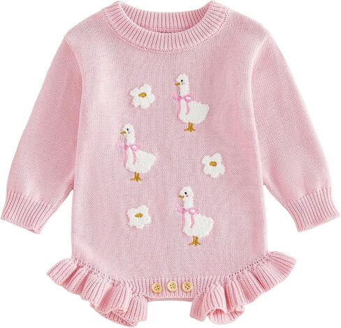 Newborn Baby Girl Sweater Romper Long Sleeve Knit Onesie Fall Clothes | Baby girl knit sweater romper, Goose/floral/eyelet/strawberry pattern, Knit bodysuit, for newborn coming home/birthday gifts in Kuwait