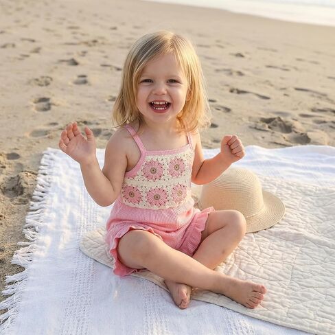 Toddler Baby Girl Crochet Romper Jumpsuit Boho Floral Overalls Ruffle Shorts Sleeveless Playsuit Summer Outfit in Kuwait