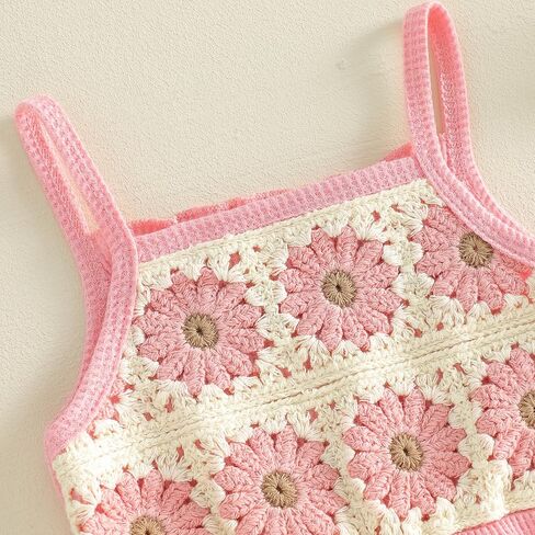 Toddler Baby Girl Crochet Romper Jumpsuit Boho Floral Overalls Ruffle Shorts Sleeveless Playsuit Summer Outfit in Kuwait