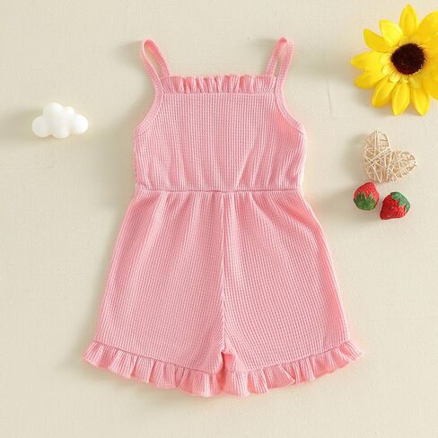Toddler Baby Girl Crochet Romper Jumpsuit Boho Floral Overalls Ruffle Shorts Sleeveless Playsuit Summer Outfit in Kuwait