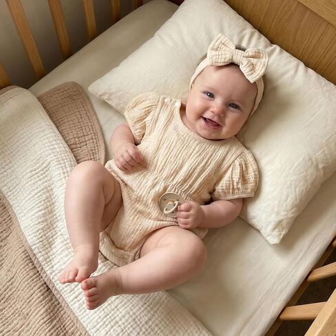 Newborn Baby Girls Summer Clothes Short Sleeve Bubble Romper Smocked Bodysuit Jumpsuit Headband One Piece Outfit in Kuwait
