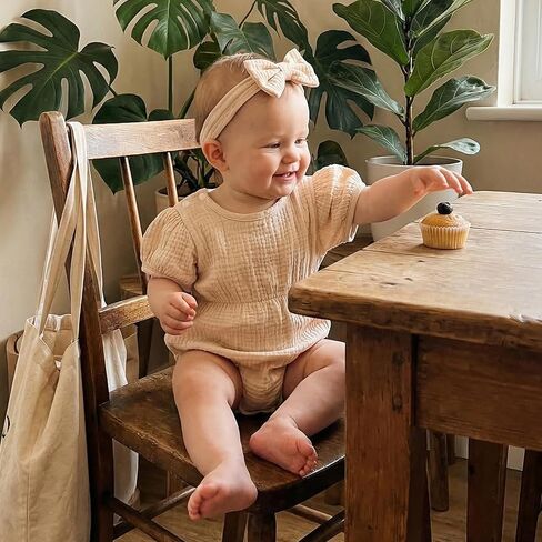 Newborn Baby Girls Summer Clothes Short Sleeve Bubble Romper Smocked Bodysuit Jumpsuit Headband One Piece Outfit in Kuwait