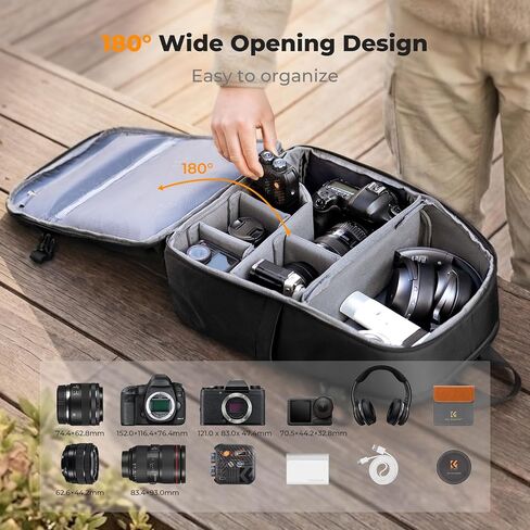 K&F CONCEPT Ultra Lightweight Camera Backpack, Camera Bag with Rain Cover | 2 Cameras+3-5 Lenses, 15.8in Laptop Compartment, with Rain Cover & Tripod Strap, Quick Access, for Canon/Sony/Nikon, B23 in Kuwait