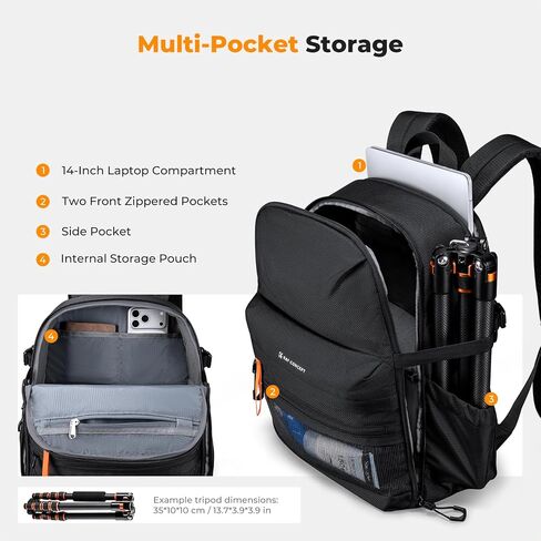 K&F CONCEPT Ultra Lightweight Camera Backpack, Camera Bag with Rain Cover | 2 Cameras+3-5 Lenses, 15.8in Laptop Compartment, with Rain Cover & Tripod Strap, Quick Access, for Canon/Sony/Nikon, B23 in Kuwait