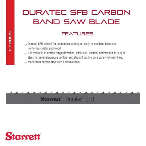 Starrett Duratec SFB Band Saw Blade, 93-1/2" L x 1/2" W, .025" Thick, 4 TPI | Carbon Steel Skip Tooth, Raker Set, Neutral Rake, 91340-07-09-1/2 in Kuwait