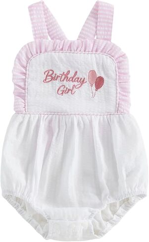 Baby Girl Boy Birthday Outfit One Birthday Girl/Boy Embroidery Romper Backless Bodysuit Overalls Cake Smash Outfit in Kuwait