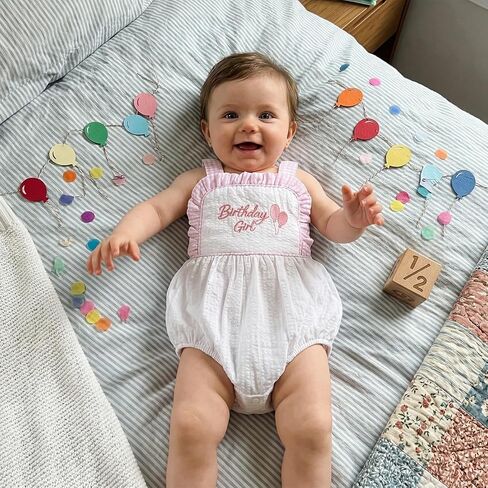 Baby Girl Boy Birthday Outfit One Birthday Girl/Boy Embroidery Romper Backless Bodysuit Overalls Cake Smash Outfit in Kuwait