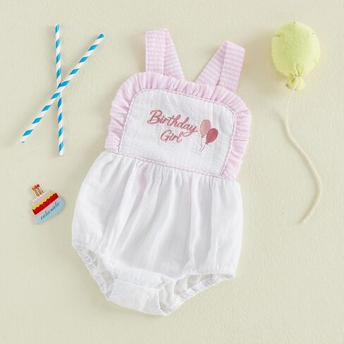 Baby Girl Boy Birthday Outfit One Birthday Girl/Boy Embroidery Romper Backless Bodysuit Overalls Cake Smash Outfit in Kuwait