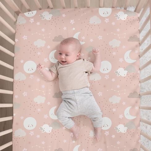 The Peanutshell New Moon 3-Piece Baby Girl Crib Bedding Set - Pink Nursery Quilt Comforter, Sheet & Skirt - Baby Crib Bedding Set Girl for Newborn & Toddler in Kuwait