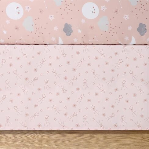 The Peanutshell New Moon 3-Piece Baby Girl Crib Bedding Set - Pink Nursery Quilt Comforter, Sheet & Skirt - Baby Crib Bedding Set Girl for Newborn & Toddler in Kuwait