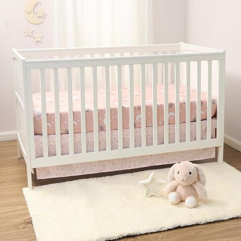The Peanutshell New Moon 3-Piece Baby Girl Crib Bedding Set - Pink Nursery Quilt Comforter, Sheet & Skirt - Baby Crib Bedding Set Girl for Newborn & Toddler in Kuwait