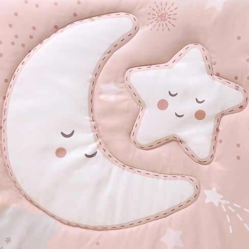 The Peanutshell New Moon 3-Piece Baby Girl Crib Bedding Set - Pink Nursery Quilt Comforter, Sheet & Skirt - Baby Crib Bedding Set Girl for Newborn & Toddler in Kuwait