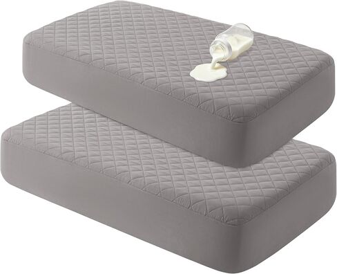 BEDSUM 2-Pack Waterproof Mini Crib Mattress Protector, 28" x 52",White | Quilted Fitted Pad Cover, Machine Washable, Soft Noiseless Baby Mattress Cover, Baby Bed Protector in Kuwait