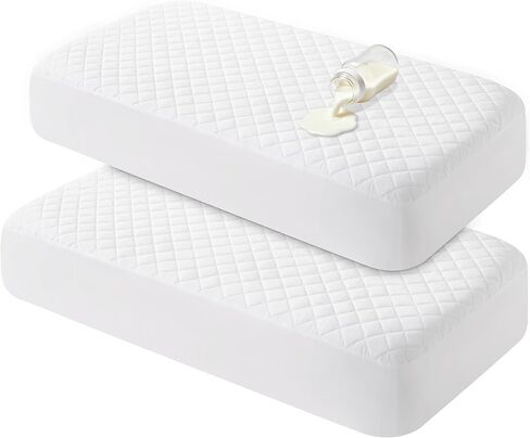 BEDSUM 2-Pack Waterproof Mini Crib Mattress Protector, 28" x 52",White | Quilted Fitted Pad Cover, Machine Washable, Soft Noiseless Baby Mattress Cover, Baby Bed Protector in Kuwait