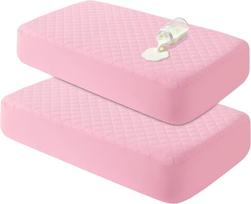 BEDSUM 2-Pack Waterproof Mini Crib Mattress Protector, 28" x 52",White | Quilted Fitted Pad Cover, Machine Washable, Soft Noiseless Baby Mattress Cover, Baby Bed Protector in Kuwait