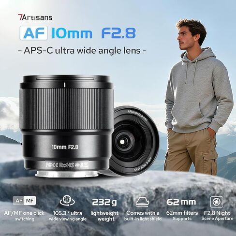 7artisans AF 10mm F2.8 Autofocus APS-C Ultra-Wide Angle Cameras Lens,105.3° Field of View, STM for Vlogging Landscape Street Photography(Sony E) in Kuwait