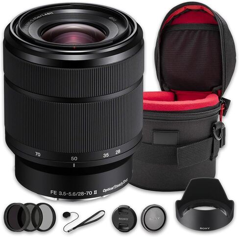 Sony FE 28-70mm f/3.5-5.6 OSS II Lens Bundle E | Full-Frame Standard Zoom with Optical SteadyShot Stabilization & Lightweight | for Travel & Portraits(SEL28702) + Filter Kit + Case + Cap Keeper in Kuwait