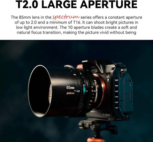 7artisans 85mm T2.0 Large Aperture Full Frame Cine Lens Compatible for Sony E-Mount, Manual Focus Low Distortion Cinema Lens Mirrorless Cameras for Sony A7 Series FX3 A7S3 A7M3 A7M4, Black in Kuwait