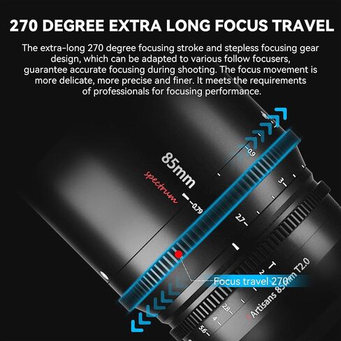 7artisans 85mm T2.0 Large Aperture Full Frame Cine Lens Compatible for Sony E-Mount, Manual Focus Low Distortion Cinema Lens Mirrorless Cameras for Sony A7 Series FX3 A7S3 A7M3 A7M4, Black in Kuwait