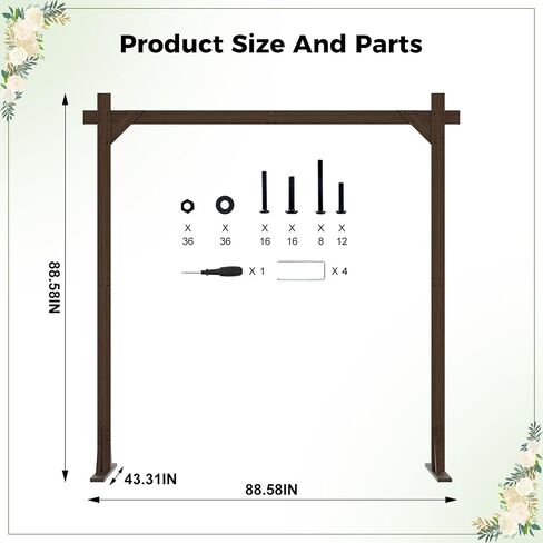 Babenest 7.38FT Square Wooden Wedding Arch Backdrop Stand for Party | Indoor Outdoor, Wedding Arbor for Rustic Ceremony Birthday Bridal Baby Shower Banquet Proposal Scene Garden Decoration in Kuwait