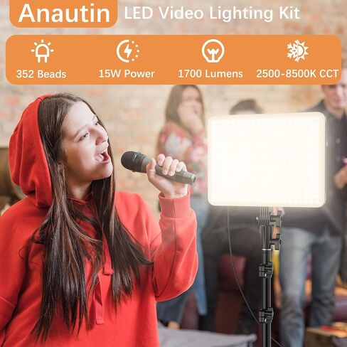 30W Upgraded Photography Lighting Kit, Anautin 2-Pack LED Video Lighting for Video Recording, 3700Lux Studio Lights with Tripod Stand for Photography, Streaming, Gaming, Podcast, Filming, Vlogging in Kuwait