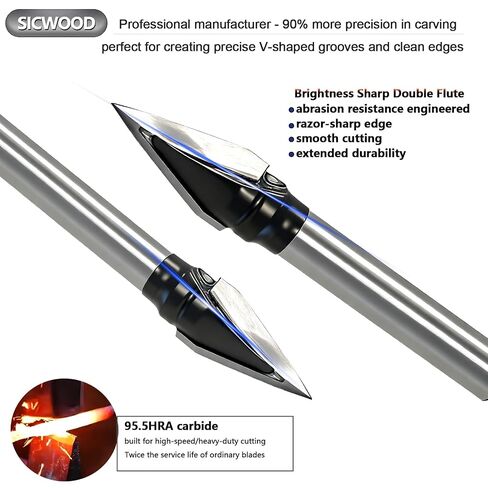 5-Piece CNC V-Groove Router Bits Set 1/4 Inch Shank, 30° 45° 60° 90° 120° 2-Flute Carbide-Tipped Grooving Bits, for Woodworking, Engraving, Carving in Kuwait