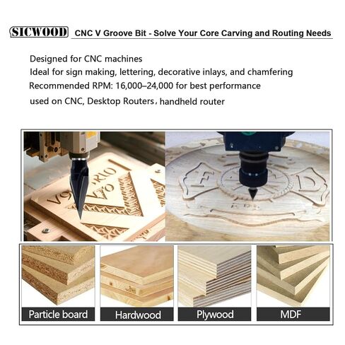 5-Piece CNC V-Groove Router Bits Set 1/4 Inch Shank, 30° 45° 60° 90° 120° 2-Flute Carbide-Tipped Grooving Bits, for Woodworking, Engraving, Carving in Kuwait