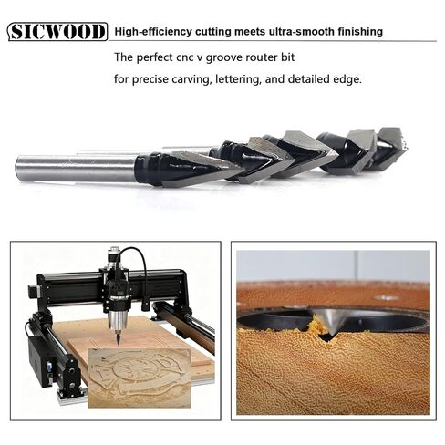 5-Piece CNC V-Groove Router Bits Set 1/4 Inch Shank, 30° 45° 60° 90° 120° 2-Flute Carbide-Tipped Grooving Bits, for Woodworking, Engraving, Carving in Kuwait