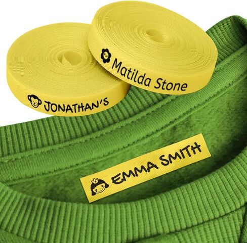 100 Personalized Iron-on Fabric Labels for Kids Clothes, White, Gentle on Skin, Ideal for School Uniform, t-Shirts, Monogrammed Tags, Eco-Friendly, 70% Polyester, 30% Cotton - Yellow in Kuwait