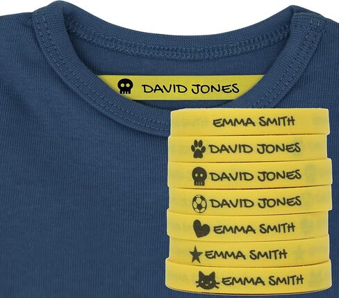 100 Personalized Iron-on Fabric Labels for Kids Clothes, White, Gentle on Skin, Ideal for School Uniform, t-Shirts, Monogrammed Tags, Eco-Friendly, 70% Polyester, 30% Cotton - Yellow in Kuwait