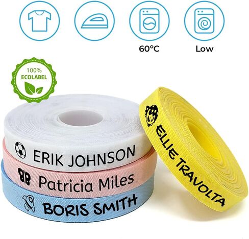100 Personalized Iron-on Fabric Labels for Kids Clothes, White, Gentle on Skin, Ideal for School Uniform, t-Shirts, Monogrammed Tags, Eco-Friendly, 70% Polyester, 30% Cotton - Yellow in Kuwait
