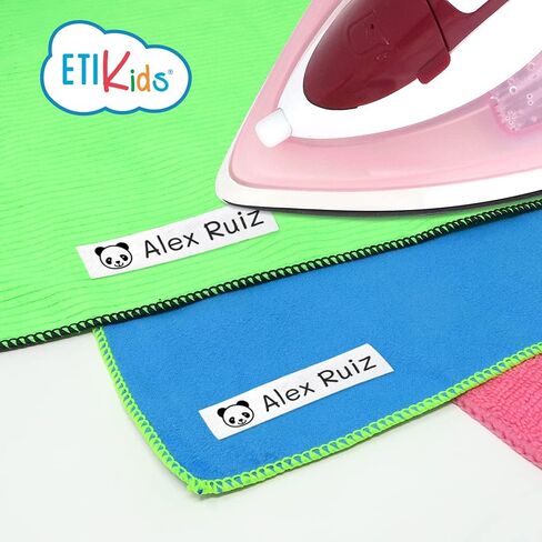 100 Personalized Iron-on Fabric Labels for Kids Clothes, White, Gentle on Skin, Ideal for School Uniform, t-Shirts, Monogrammed Tags, Eco-Friendly, 70% Polyester, 30% Cotton - Yellow in Kuwait