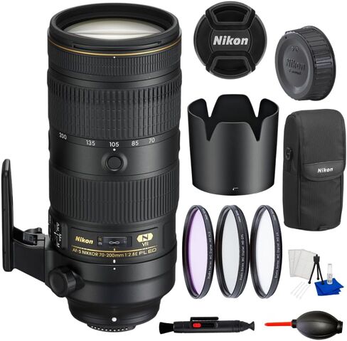 Nikon AF-S NIKKOR 70-200mm f/2.8E FL ED VR Telephoto Zoom Lens Bundle – Professional FX Format Lens for Nikon F Mount DSLR Cameras – Includes 3pc Filter Kit, Lens Pen, Dust Blower, Cleaning Kit & More in Kuwait