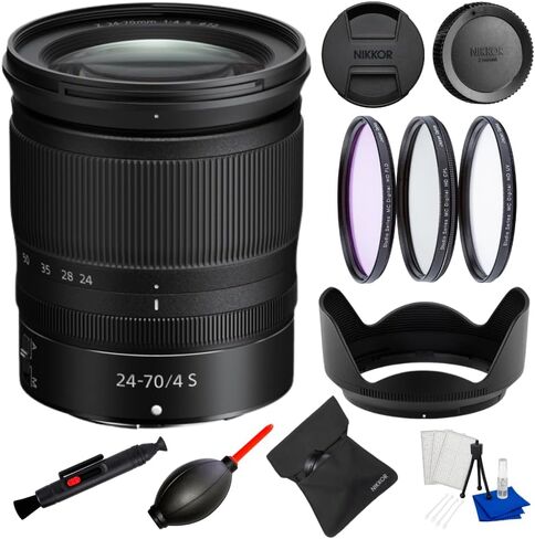 Nikon NIKKOR Z 24-70mm f/4 S Lens Bundle – Mirrorless Standard Zoom Lens for Nikon Z Mount Cameras + Manufacturer Accessories + 3-Piece Filter Kit + Lens Pen + Dust Blower + Cleaning Kit in Kuwait