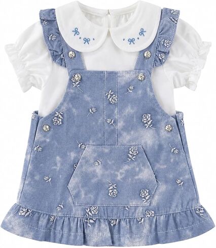 Peacolate 3Months-24Months Spring Autumn Summer Infant Toddler Baby Girl 2pcs Clothing Set White T-Shirt and Suspender Skirt in Kuwait