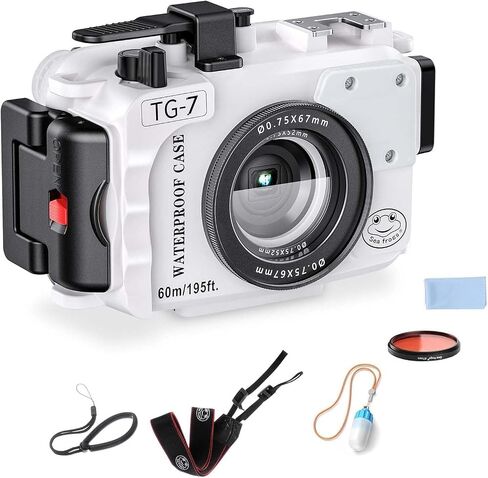 Seafrogs 60m/195ft Underwater Camera Housing for Olympus TG-7 – Waterproof Case with 52mm & 67mm Thread, Dual Fiber Optic Ports, Leak Detection, Stainless Steel Mounting Plate(TG-7 Wt) in Kuwait